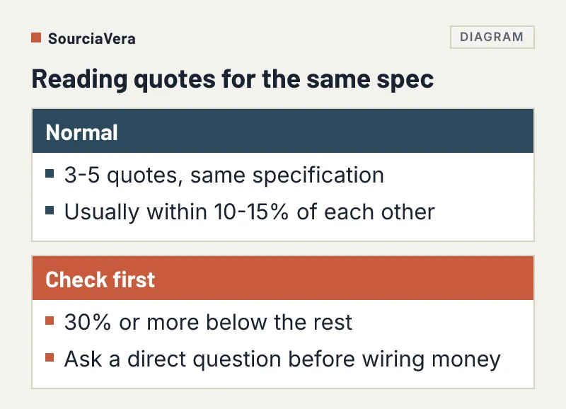 Comparison of a normal range of quotes with a price 30 percent or more below the rest