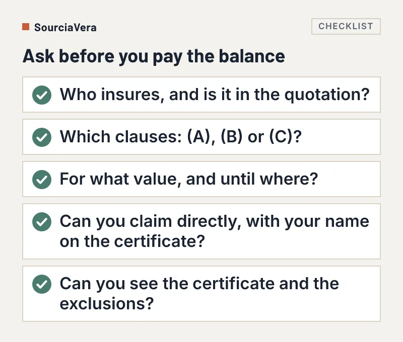 Checklist of five questions to ask about cargo insurance before paying the balance