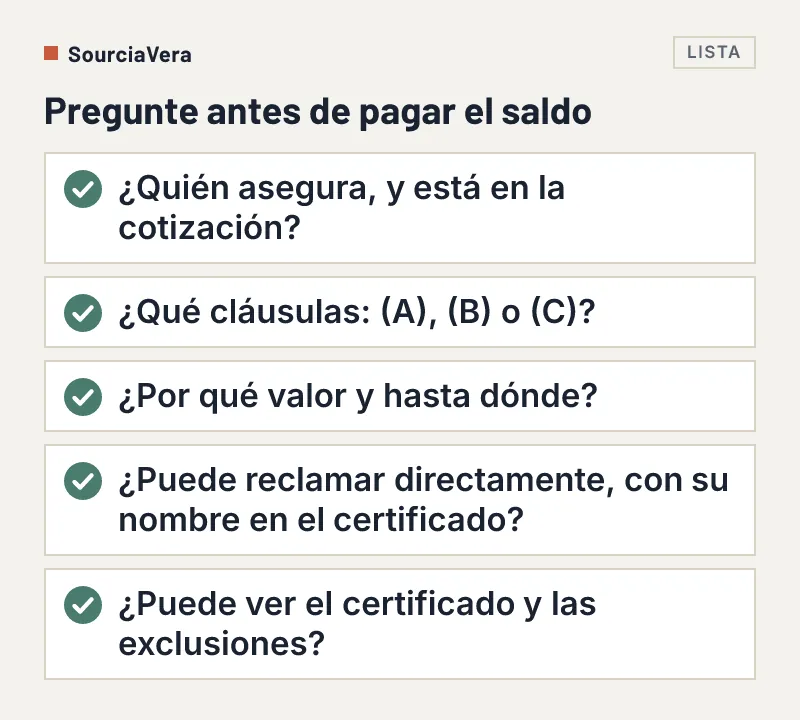 Lista de cinco preguntas sobre el seguro de carga que conviene hacer antes de pagar el saldo
