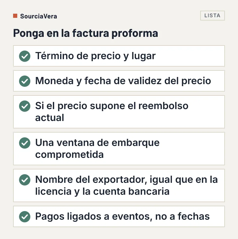 Lista de seis puntos que poner en la factura proforma antes de que cambie el reembolso a la exportación