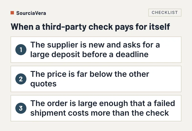 Numbered list of three situations in which a third-party supplier check is worth its cost