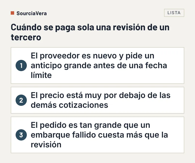 Lista numerada de tres situaciones en las que una revisión de proveedor por un tercero vale su costo