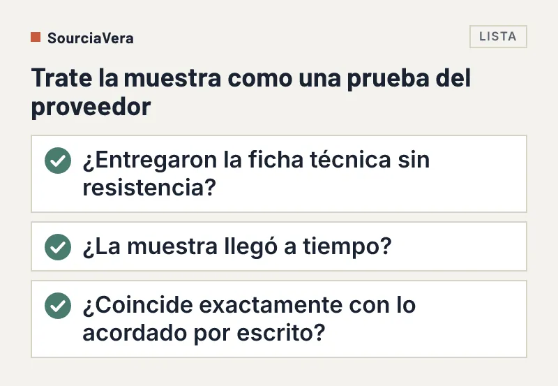 Lista de tres preguntas al llegar la muestra de un proveedor