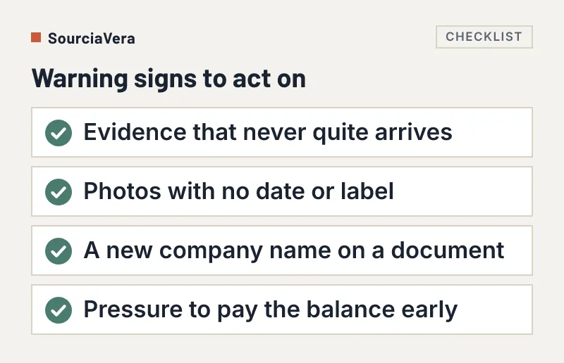 Checklist of four warning signs while tracking a Chinese factory order