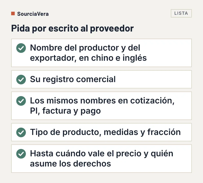 Lista de cinco puntos que pedir por escrito al proveedor chino de cerámica sobre el productor, el exportador y el precio