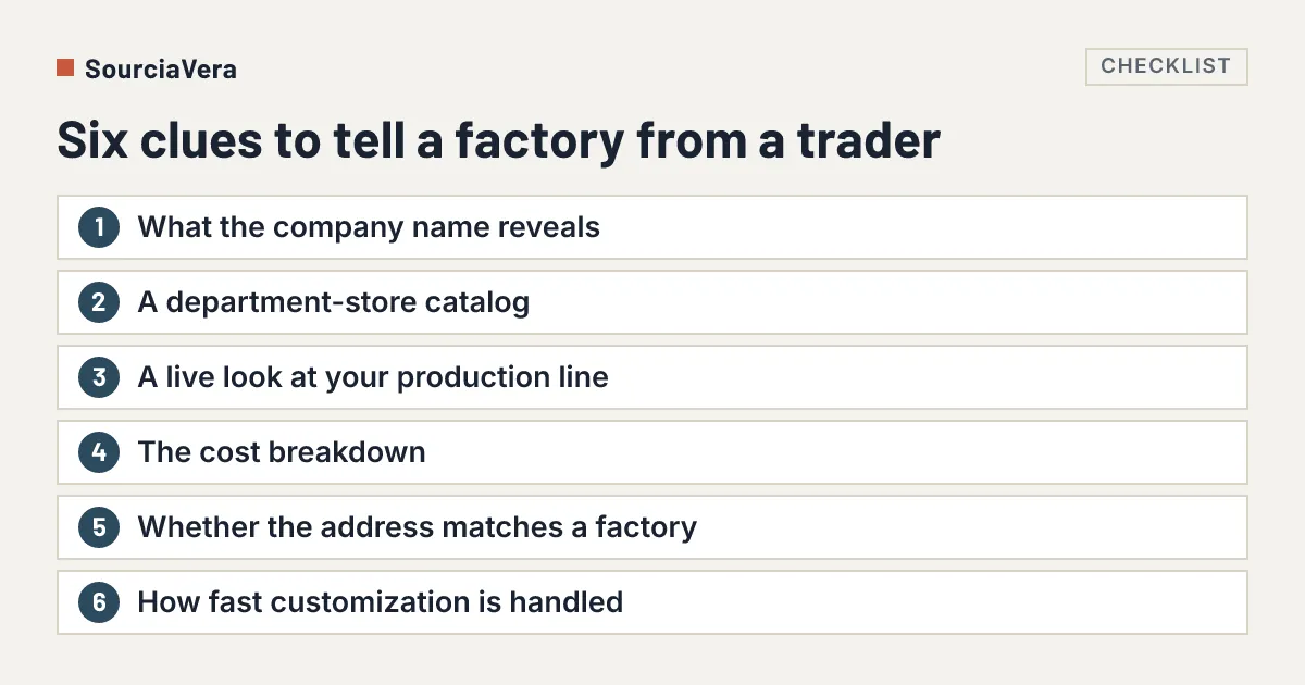 Diagram: Six clues to tell a factory from a trader