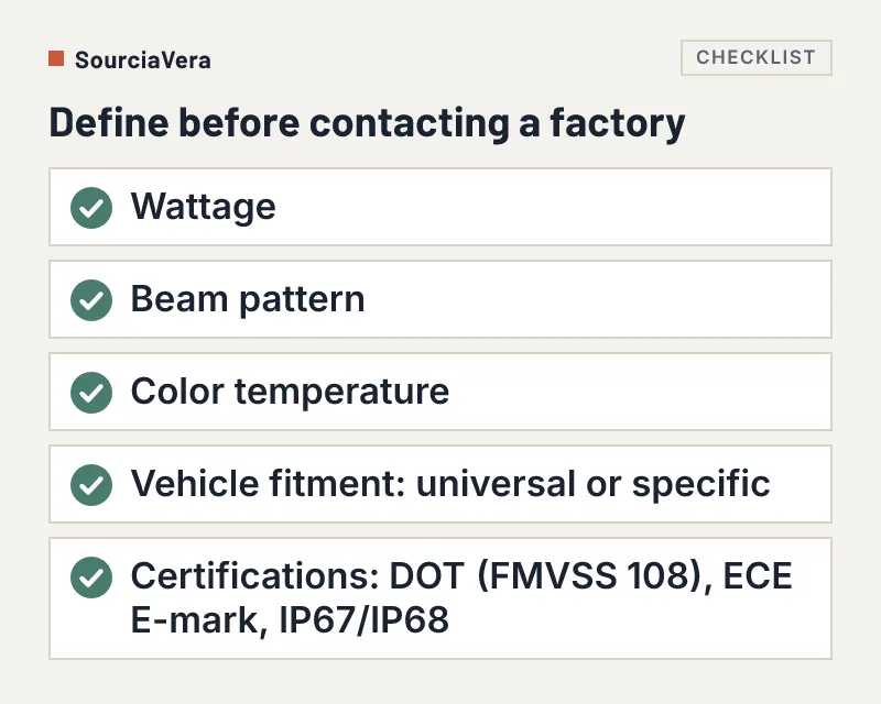 Checklist of five specifications to define before contacting an LED auto parts factory