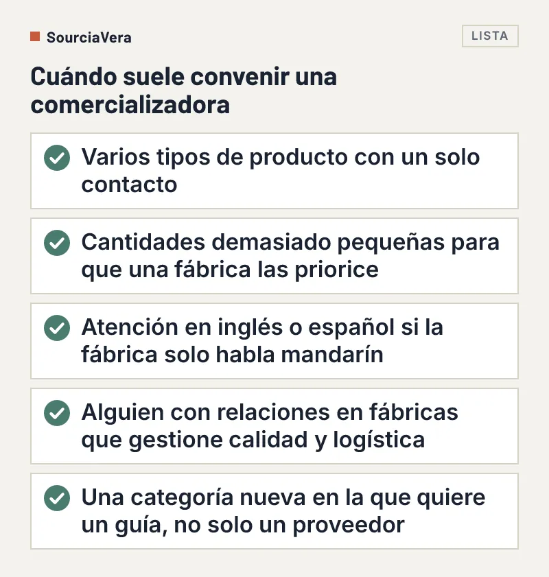 Lista de cinco situaciones en las que suele convenir una comercializadora