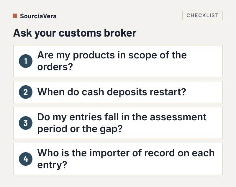 Numbered list of four questions to ask a customs broker about the duty orders on Chinese van trailers